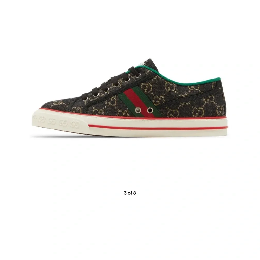 Gucci Men's Black and Red Stripe Sneakers - Picture 2 of 10